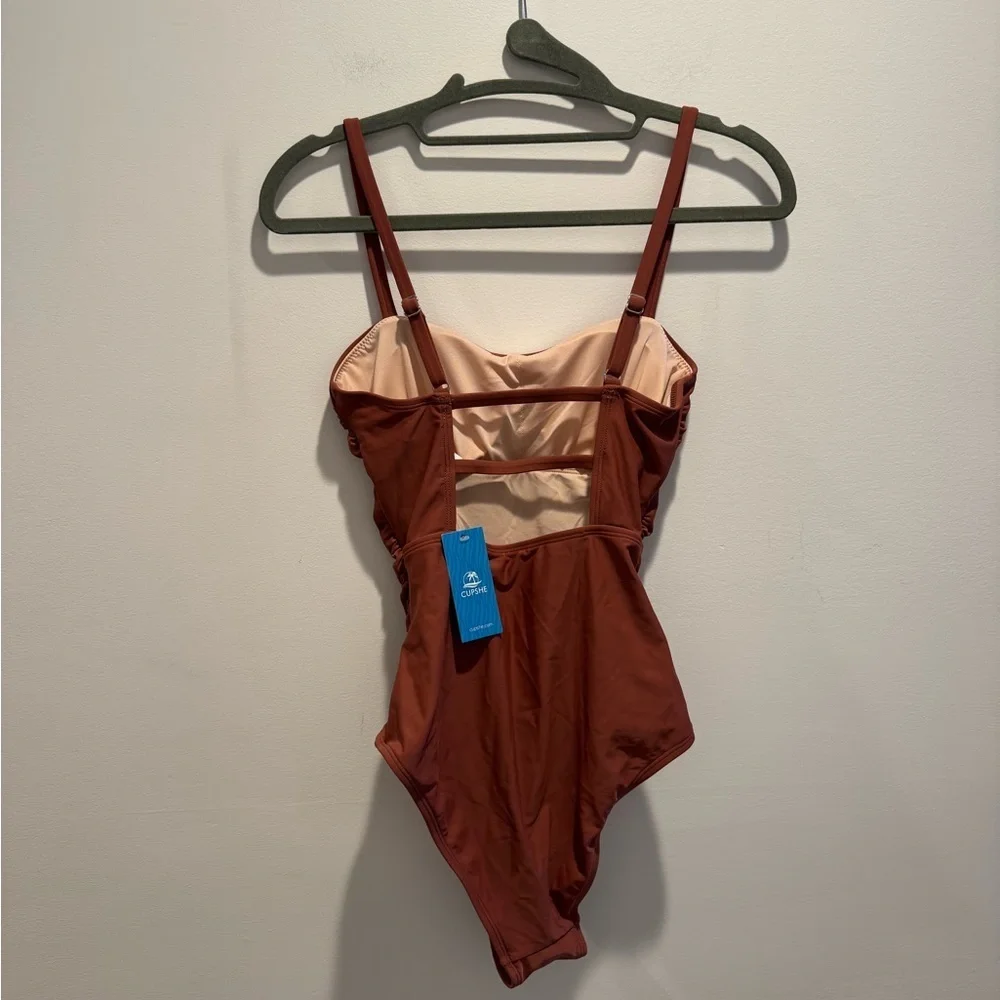 Cupshe Sandy Shirred Strappy Cutout One Piece Swimsuit